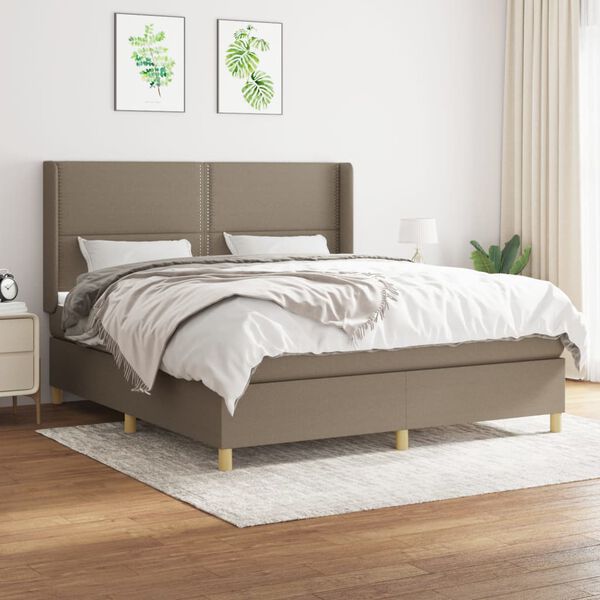 vidaXL Cama box spring con colch&oacute;n tela gris taupe 180x200 cm