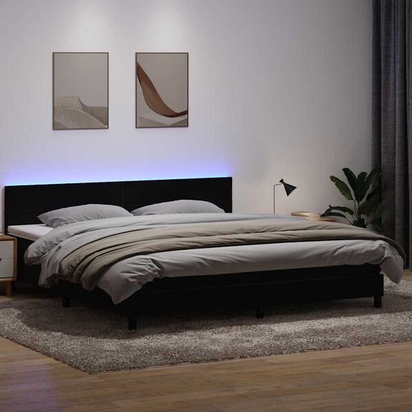 vidaXL Cama box spring con colch&oacute;n y LED terciopelo negro 200x210 cm
