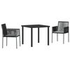vidaXL Conjunto de Comedor de Jard&iacute;n 3 uds. Negro Rat&aacute;n sint&eacute;tico