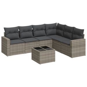 vidaXL Set de sof&aacute;s de jard&iacute;n 7 piezas con cojines rat&aacute;n PE gris