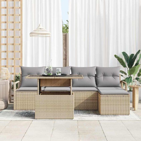 vidaXL Conjunto de sof&aacute; de jard&iacute;n con coj&iacute;n 6 pcs beige y gris claro