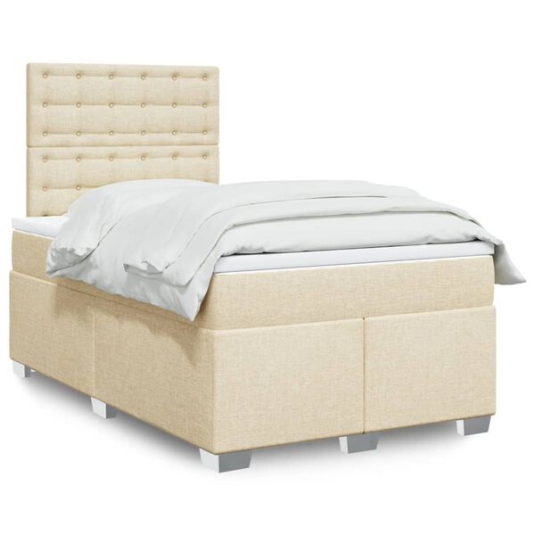 vidaXL Cama box spring con colch&oacute;n tela color crema 120x200 cm