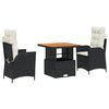 vidaXL Set comedor de jard&iacute;n 3 pzas con cojines rat&aacute;n sint&eacute;tico negro