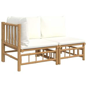 vidaXL Set de muebles de jard&iacute;n 2 piezas bamb&uacute; y cojines blanco crema
