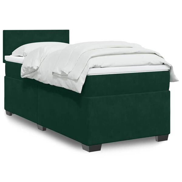 vidaXL Cama box spring con colch&oacute;n terciopelo verde oscuro 80x200 cm