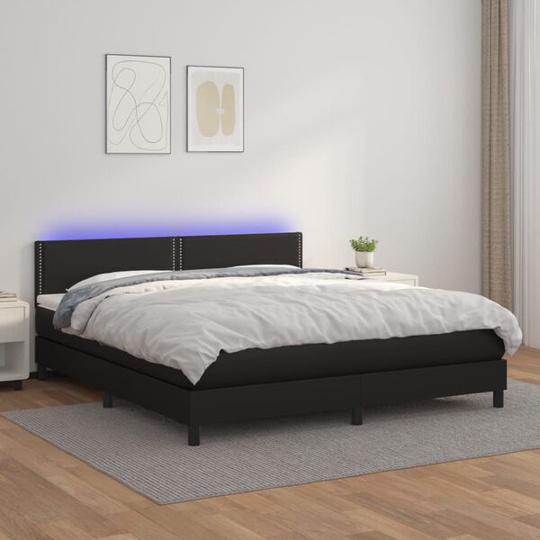 vidaXL Cama box spring colch&oacute;n y LED cuero sint&eacute;tico negro 180x200 cm