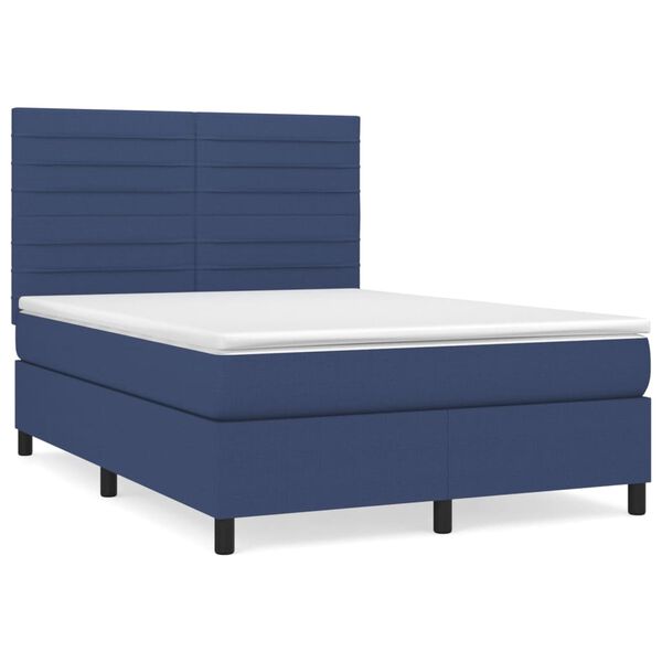 vidaXL Cama box spring con colch&oacute;n tela azul 140x190 cm