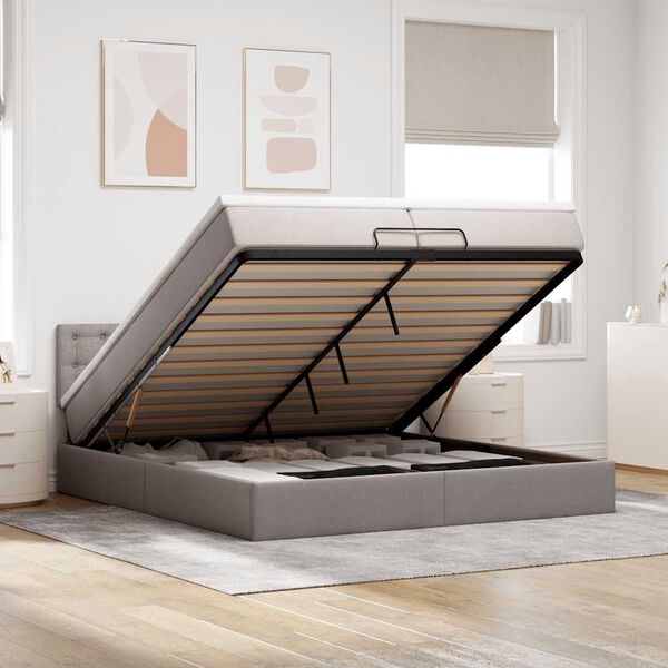 vidaXL Estructura de cama otomana con colch&oacute;n tela gris topo 200x200cm