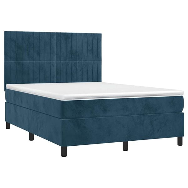 vidaXL Cama box spring colch&oacute;n y LED terciopelo azul oscuro 140x190 cm