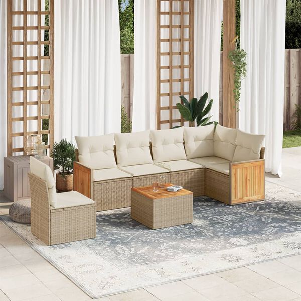 vidaXL Set sof&aacute;s de jard&iacute;n 7 piezas y cojines rat&aacute;n sint&eacute;tico beige