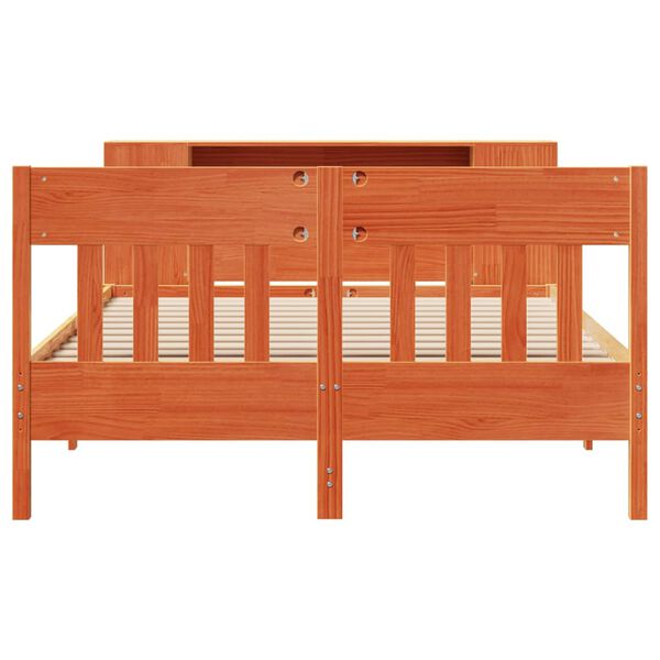 vidaXL Cama con estanter&iacute;a sin colch&oacute;n madera maciza marr&oacute;n 160x200 cm