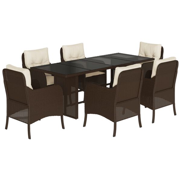 vidaXL Set comedor de jard&iacute;n 7 pzas con cojines rat&aacute;n sint&eacute;tico marr&oacute;n