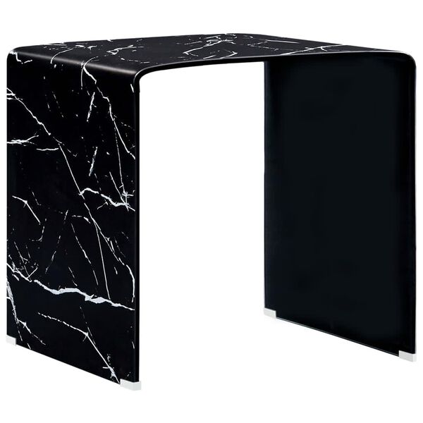 vidaXL Mesa de centro de vidrio templado negro m&aacute;rmol 50x50x45 cm
