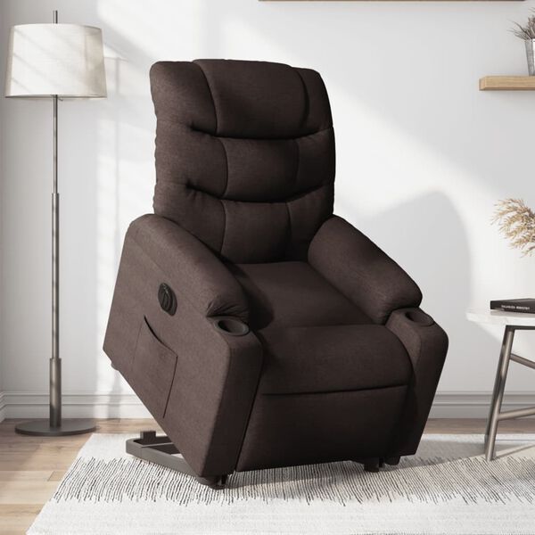 vidaXL Sill&oacute;n el&eacute;ctrico reclinable elevable de tela marr&oacute;n oscuro