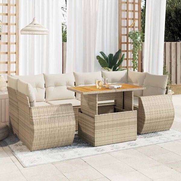 vidaXL Set sof&aacute;s de jard&iacute;n 7 piezas y cojines rat&aacute;n sint&eacute;tico beige