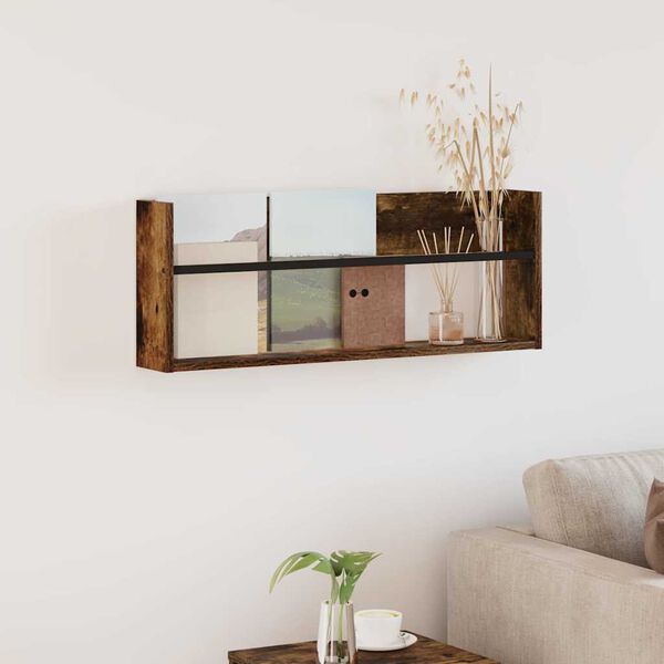 vidaXL Estante de revistas con estante Roble ahumado 80 x 12 x 30 cm