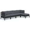 vidaXL Muebles de jard&iacute;n 5 pzas con cojines negro madera de pino