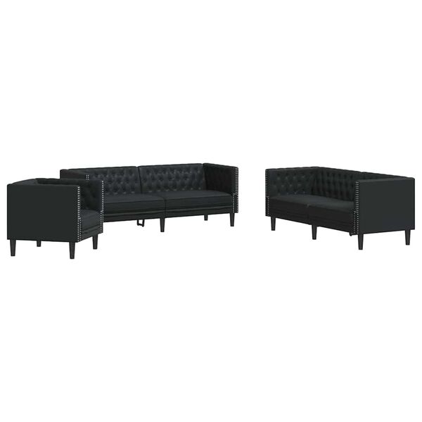 vidaXL Sof&aacute; de sala 3 pcs Negro 194 x 74,5 x 70,5 cm Cuero sint&eacute;tico