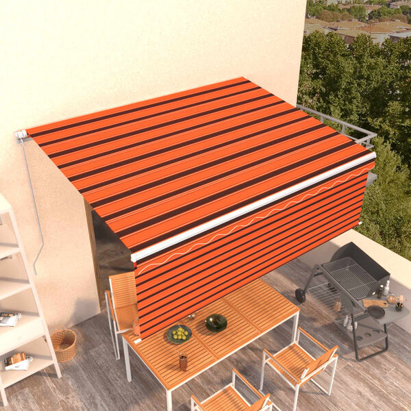 vidaXL Toldo retr&aacute;ctil manual con persiana 4x3 m naranja y marr&oacute;n