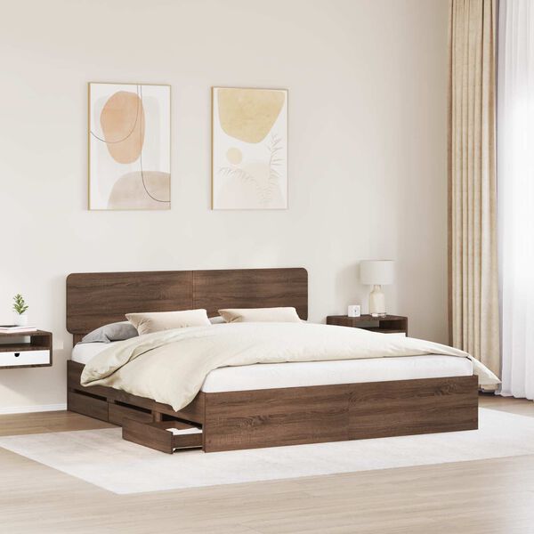 vidaXL Estructura de cama Roble Marr&oacute;n 200 x 200 cm Madera Ingenieril