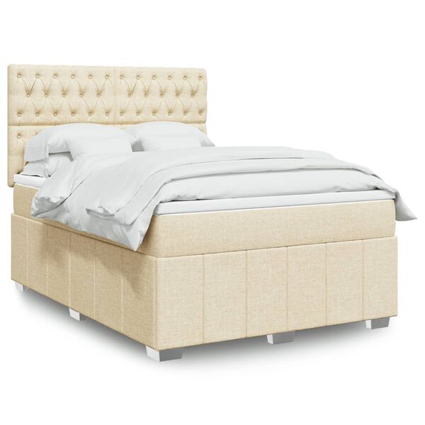 vidaXL Cama box spring con colch&oacute;n tela color crema 140x190 cm
