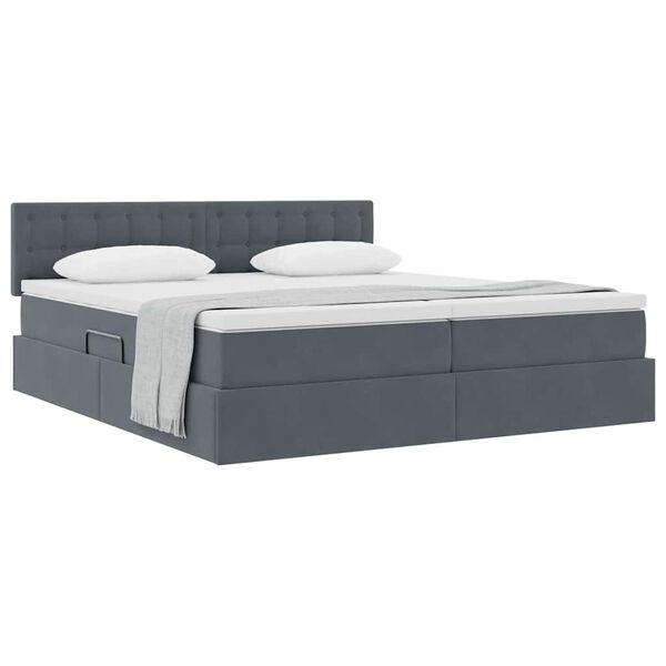 vidaXL Cama con almacenamiento con colch&oacute;n Gris oscuro 90 x 200 cm