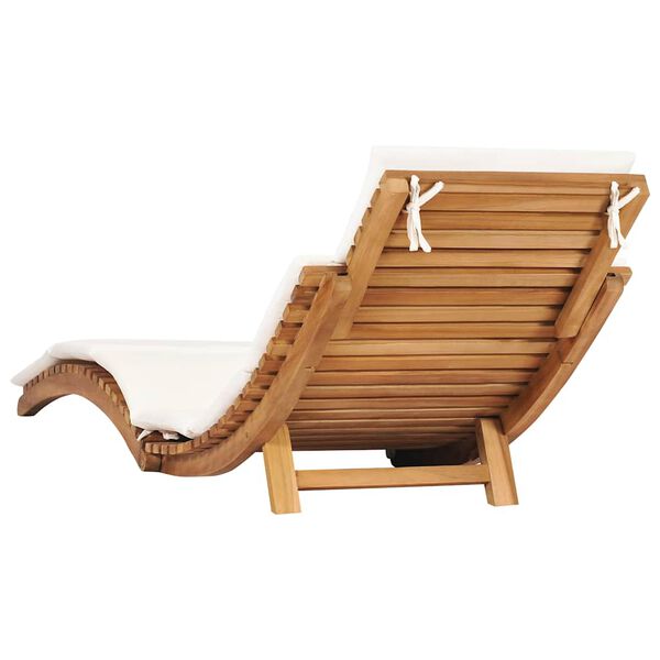 vidaXL Tumbona plegable con cojín blanco crema madera maciza de teca