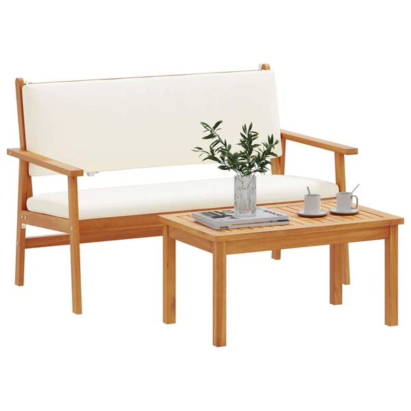 vidaXL Conjunto de sof&aacute;s de jard&iacute;n 2 pcs Crema Madera de Acacia S&oacute;lida