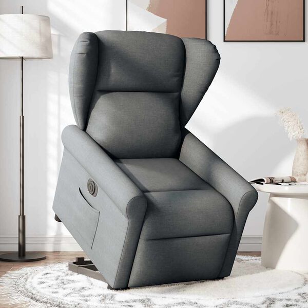 vidaXL Sill&oacute;n el&eacute;ctrico reclinable elevable de tela gris oscuro