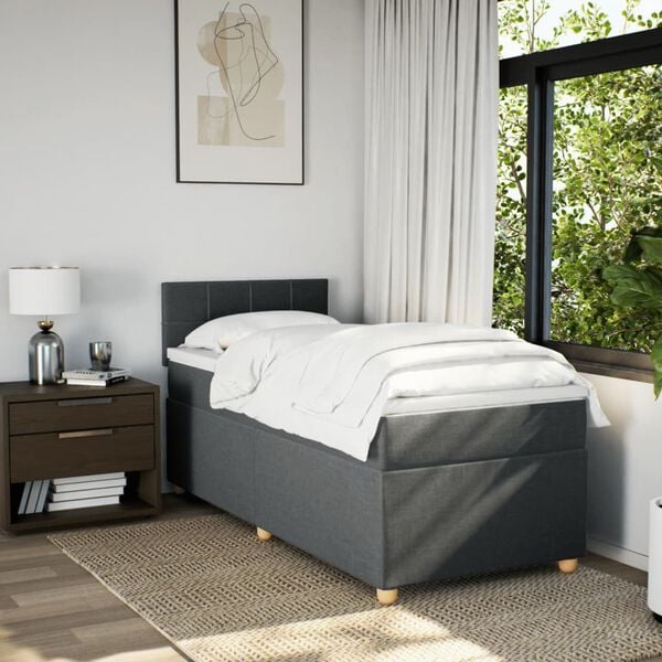 vidaXL Cama box spring con colch&oacute;n tela gris oscuro 90x190 cm