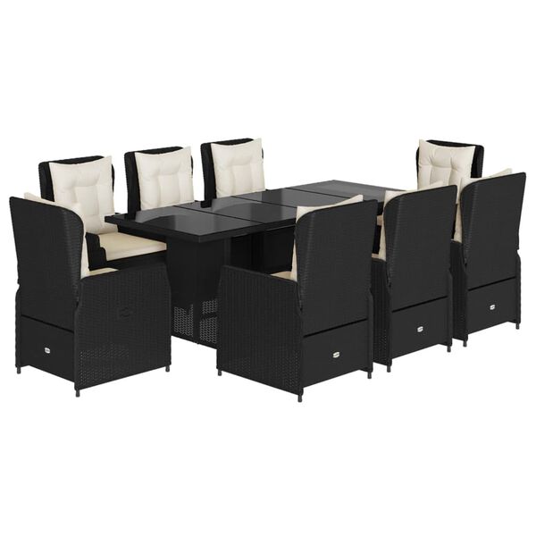 vidaXL Set de comedor de jard&iacute;n 9 pzas y cojines rat&aacute;n sint&eacute;tico negro