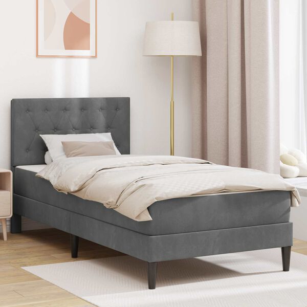vidaXL Estructura de cama con colch&oacute;n Gris oscuro 90 x 190 cm