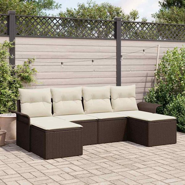 vidaXL Conjunto de sof&aacute; de jard&iacute;n 6 pcs Marr&oacute;n rat&aacute;n sint&eacute;tico