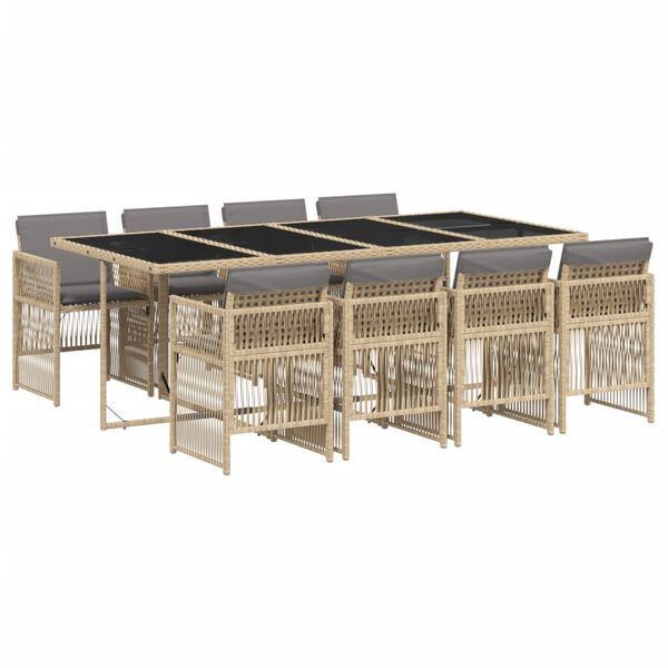 vidaXL Set comedor de jard&iacute;n 9 pzas con cojines rat&aacute;n sint&eacute;tico beige