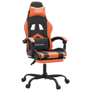 vidaXL Silla gaming giratoria reposapi&eacute;s cuero sint&eacute;tico negro naranja