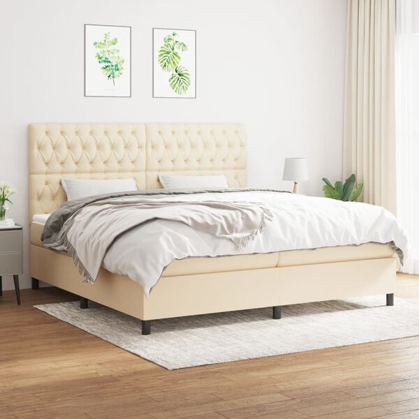 vidaXL Cama box spring con colch&oacute;n tela color crema 200x200 cm