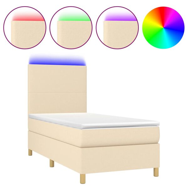 vidaXL Cama box spring colch&oacute;n y luces LED tela crema 100x200 cm