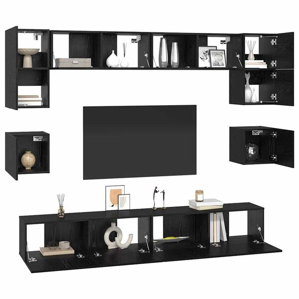 vidaXL Conjunto de mueble de TV 8 pcs Roble Negro Madera de ingenier&iacute;a