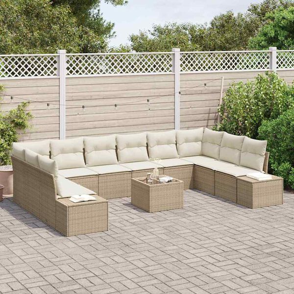 vidaXL Conjunto de sofá de jardín 11 pcs Beige ratán sintético