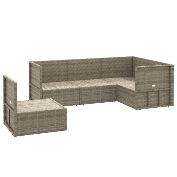 vidaXL Set de muebles de jardín 5 pzas y cojines ratán sintético gris