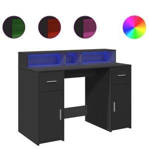 vidaXL Escritorio con luz LED madera ingenier&iacute;a negro 120x55x91 cm