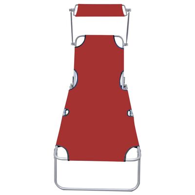 vidaXL Tumbona plegable con toldo de aluminio rojo