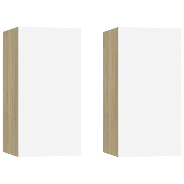 vidaXL Mueble de TV 2 uds contrachapada blanco y roble 30,5x30x60 cm