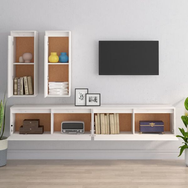 vidaXL Muebles para TV 4 piezas madera maciza de pino blanco