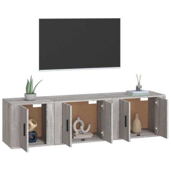 vidaXL Set de muebles para TV 3 pzas madera contrachapada gris Sonoma