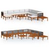 vidaXL Conjunto de jard&iacute;n de 12 piezas con cojines, madera color crema, acacia y cuerda