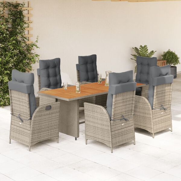vidaXL Set comedor jard&iacute;n 7 pzas y cojines rat&aacute;n sint&eacute;tico gris