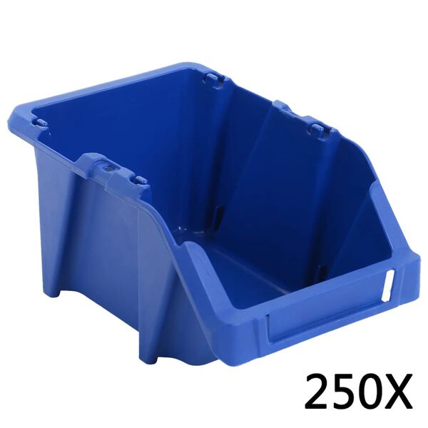 vidaXL Contenedores almacenaje apilables 103x165x76 mm azul 250 uds