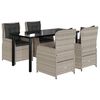 vidaXL Set comedor de jard&iacute;n 5 pzas cojines rat&aacute;n sint&eacute;tico gris claro