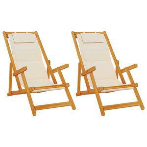 vidaXL Silla de playa con coj&iacute;n 2 pcs Marr&oacute;n Madera de Acacia S&oacute;lida
